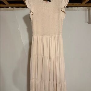 Elegant Cream Ruffle Sleeve Dress